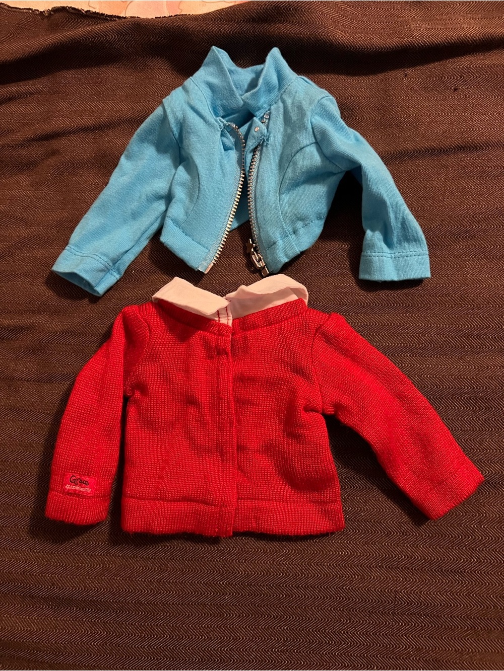 American Girl Truly Me Meet Outfit Zip Jacket Blue Moto Cropped with Ref Sweater
